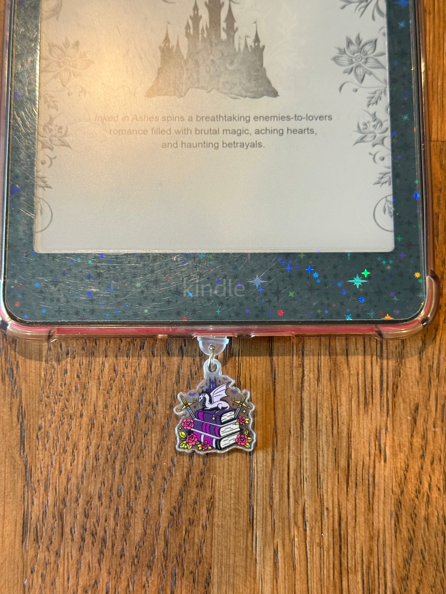 Book Stack with a Dragon USB-c Kindle Charm